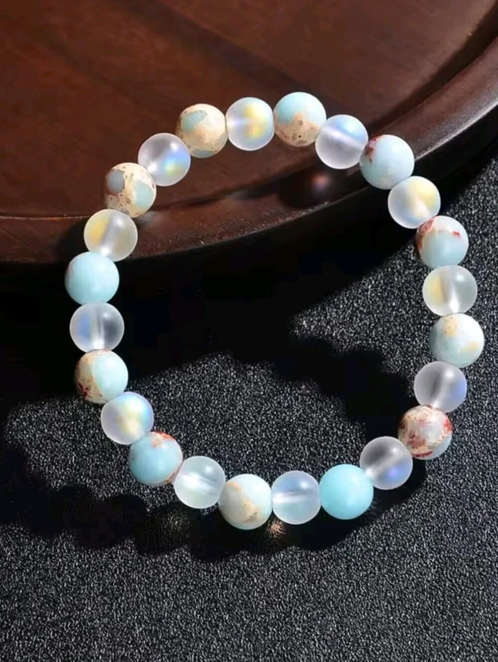 Health Crystal Bracelet Ocean Jasper Halo Quartz Stretch Beaded Bracelet